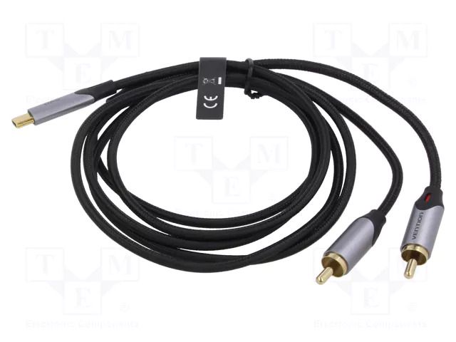 Cable; RCA plug x2,USB C plug; gold-plated; 0.5m; black; Cu; 29AWG VENTION BGUHD