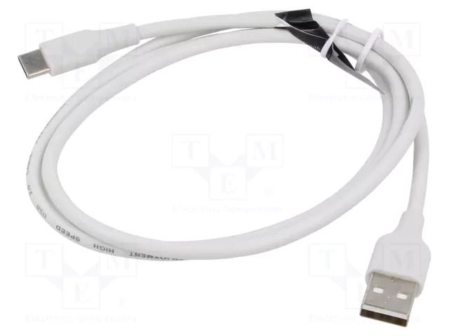 Cable; USB 2.0; USB A plug,USB C plug; nickel plated; 3m; white VENTION CTHWI