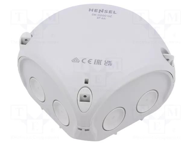 Enclosure: junction box; X: 104mm; Y: 104mm; Z: 70mm; IP66; grey HENSEL HENSEL-DK-0404-GZ