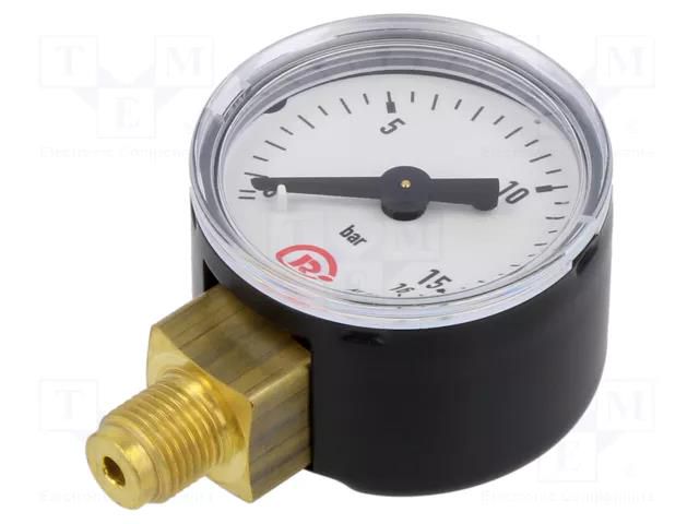 Manometer; 0÷16bar; G 1/8",bottom connection; 40mm; metal PNEUMAT 110.36