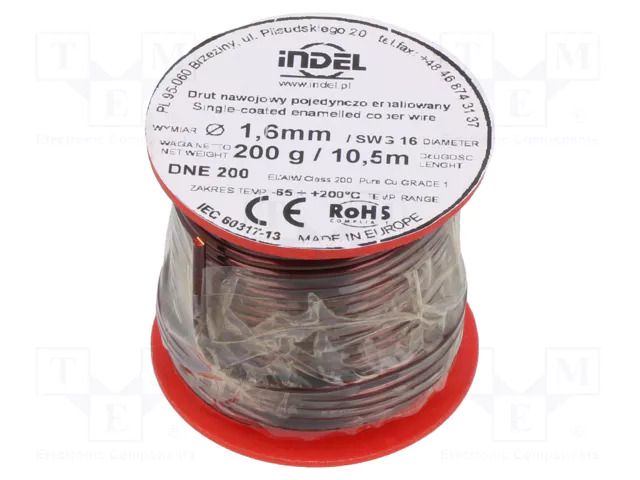 Coil wire; single coated enamelled; 1.6mm; 0.2kg; -65÷200°C INDEL DNE1.60-0.20