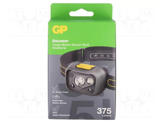 Torch: LED headtorch; IPX5; 34lm,55lm,200lm,375lm; DISCOVERY GP CHW54GYS-2B1