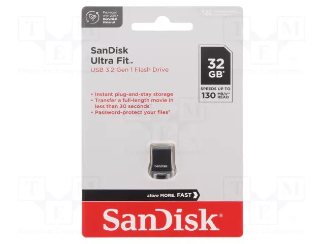Pendrive; USB 3.2; 32GB; R: 130MB/s; ULTRA FIT; USB A SANDISK SDCZ430-032G-G46