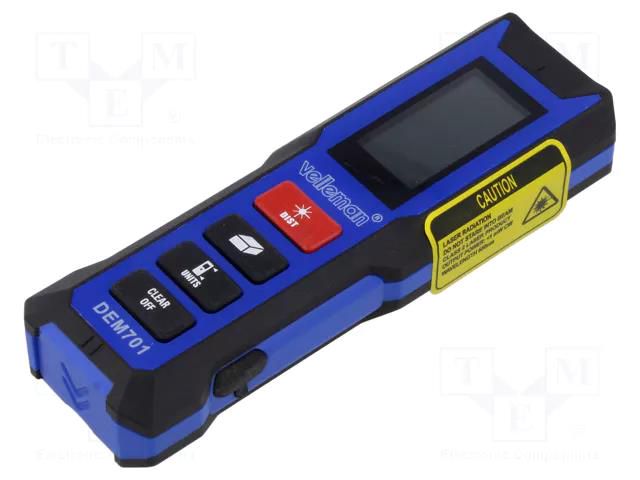 Distance meter; LCD; 0.05÷30m; Meas.accur: ±2mm; IP54; Unit: ft,m VELLEMAN VEL-DEM701