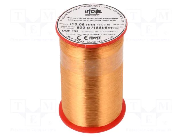 Coil wire; single coated enamelled; 0.06mm; 0.5kg; -65÷155°C INDEL DNE0.06-0.50