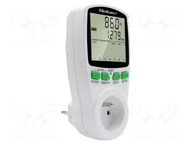 Counter; digital; 0÷16A; calculating energy cost function QOLTEC QOLTEC-50627