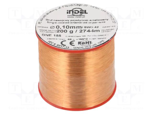 Coil wire; single coated enamelled; 0.1mm; 0.2kg; -65÷155°C INDEL DNE0.10-0.20