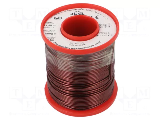 Coil wire; single coated enamelled; 1.5mm; 1kg; -65÷200°C INDEL DNE1.50-1.00