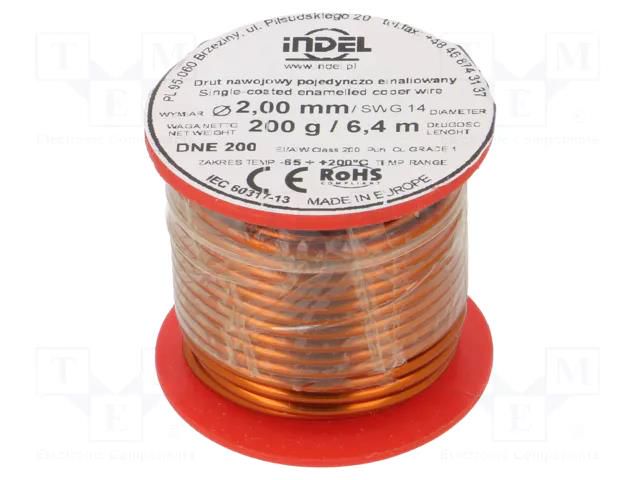 Coil wire; single coated enamelled; 2mm; 0.2kg; -65÷200°C INDEL DNE2.00-0.20