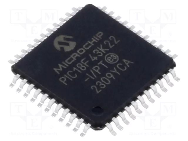 IC: PIC microcontroller; 64MHz; 2.3÷5.5VDC; SMD; TQFP44; PIC18 MICROCHIP TECHNOLOGY PIC18F43K22-I/PT