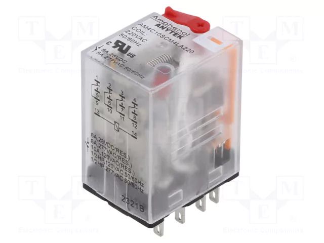 Relay: electromagnetic industrial; 4PDT; 220VAC; 10A/240VAC; AM4C AMPHENOL ANYTEK AM4C10SCM4LA22000G