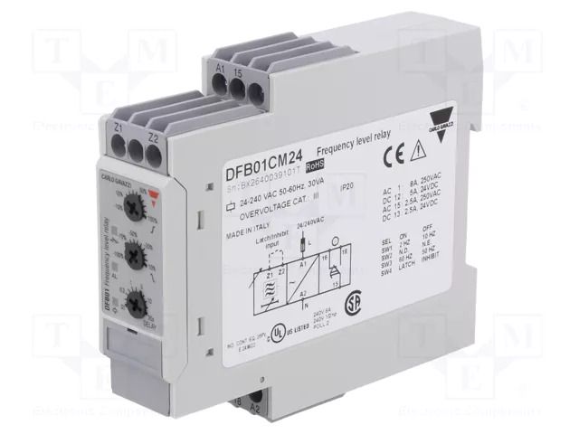 Frequency monitoring relay; AC voltage frequency; 24÷240VAC CARLO GAVAZZI DFB01CM24