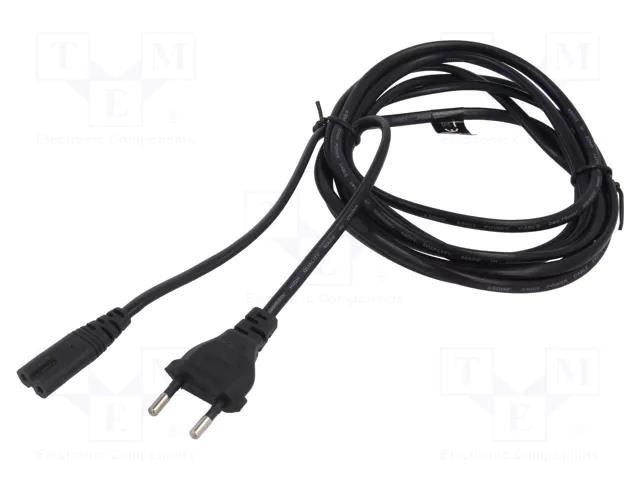 Cable; 2x0.75mm2; CEE 7/16 (C) plug,IEC C7 female; PVC; 3m; black SAVIO SAVKABELCL-105