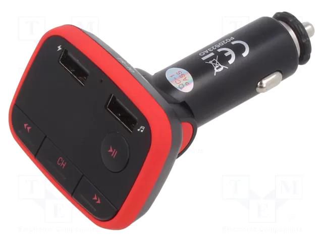 FM transmitter; microSD,USB A socket x2; Uin: 12÷24V; 5V/2.4A SAVIO SAVFMTRANSTR-10