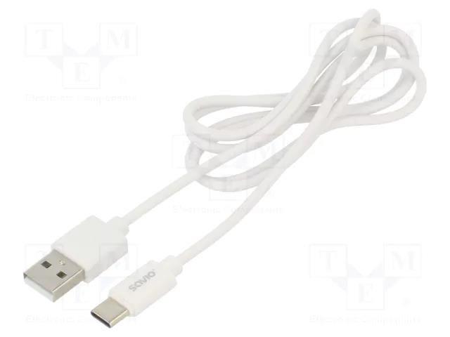 Cable; USB 2.0; USB A plug,USB C plug; 1m; white; 480Mbps; 2.1A SAVIO SAVKABELCL-125
