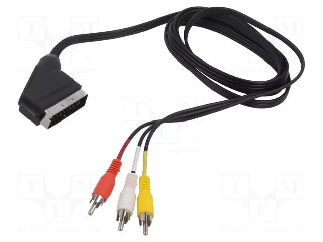 Cable; RCA plug x3,SCART plug; 2m; black SAVIO SAVKABELCL-133