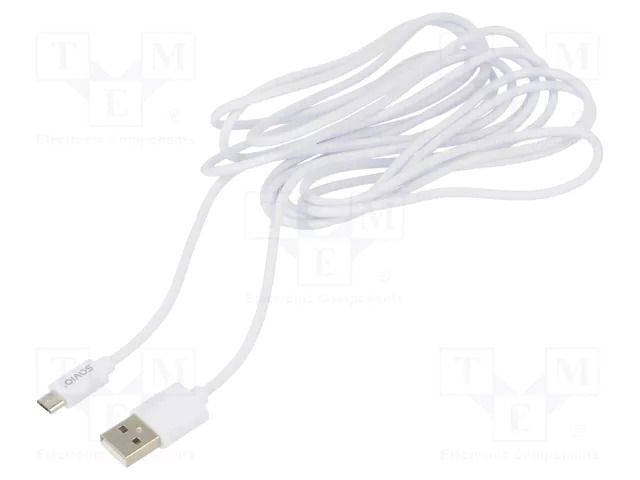 Cable; USB 2.0; USB A plug,USB B micro plug; 3m; white; 480Mbps SAVIO SAVKABELCL-167