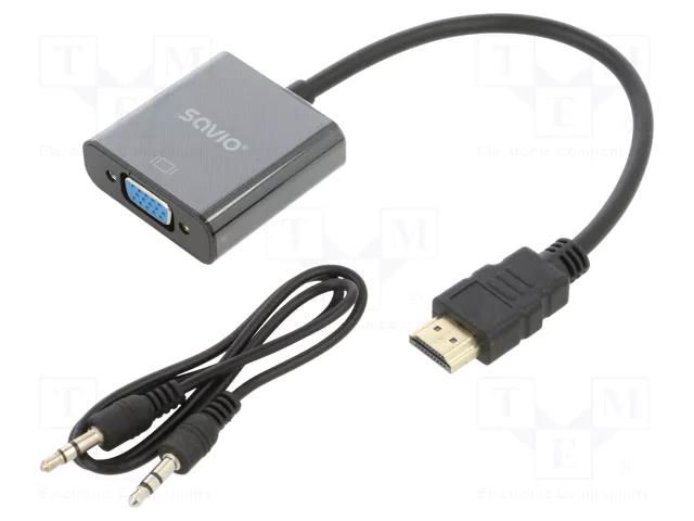 Converter; D-Sub 15pin HD socket,HDMI plug,Jack 3.5mm socket SAVIO SAVKABELCL-23/BULK