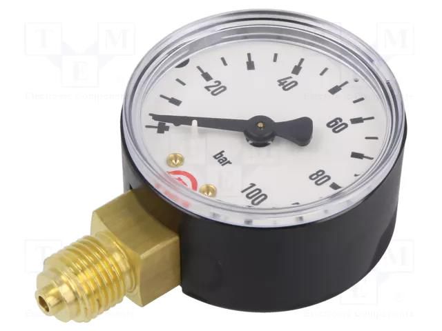Manometer; 0÷100bar; G 1/4",bottom connection; 50mm; plastic PNEUMAT 110/1-K