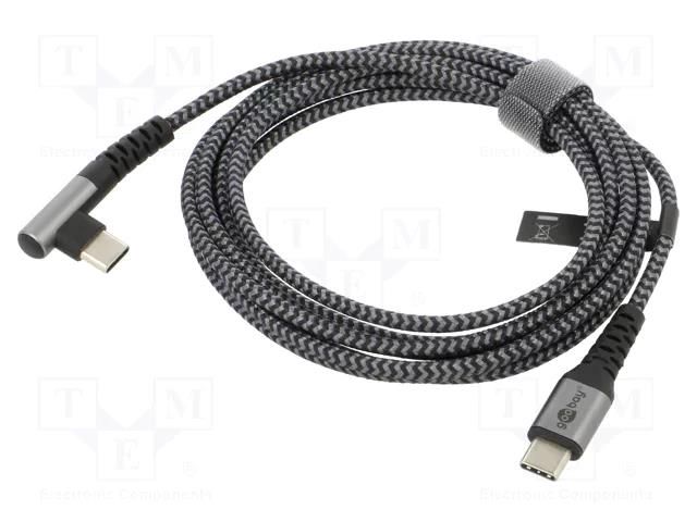 Cable; USB 2.0; USB C plug,USB C angled plug; 2m; 480Mbps Goobay GOOBAY-64660