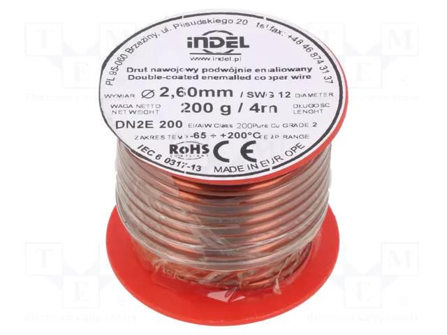 Coil wire; double coated enamelled; 2.6mm; 0.2kg; -65÷200°C INDEL DN2E2.60-0.20