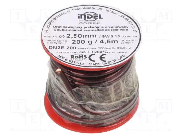 Coil wire; double coated enamelled; 2.5mm; 0.2kg; -65÷200°C INDEL DN2E2.50-0.20
