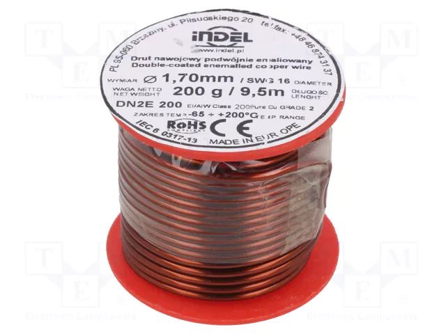 Coil wire; double coated enamelled; 1.7mm; 0.2kg; -65÷200°C INDEL DN2E1.70-0.20