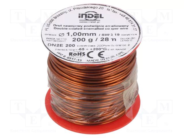 Coil wire; double coated enamelled; 1mm; 0.2kg; -65÷200°C INDEL DN2E1.00-0.20