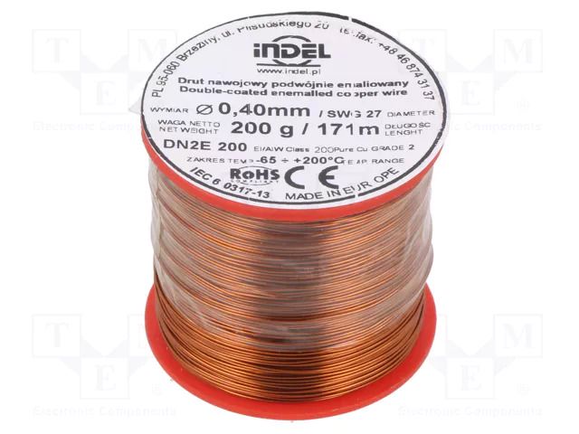 Coil wire; double coated enamelled; 0.4mm; 0.2kg; -65÷200°C INDEL DN2E0.40-0.20