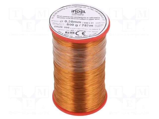 Coil wire; double coated enamelled; 0.3mm; 0.5kg; -65÷200°C INDEL DN2E0.30-0.50