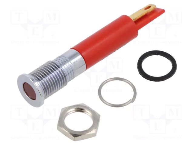 Indicator: LED; flat; red; Ø8mm; IP67; Q8; for soldering,connectors APEM Q8F1CXXR24E
