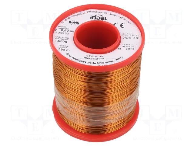 Coil wire; double coated enamelled; 0.6mm; 1kg; -65÷200°C INDEL DN2E0.60-1.00