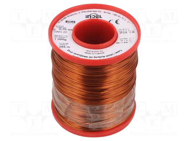 Coil wire; double coated enamelled; 0.7mm; 1kg; -65÷200°C INDEL DN2E0.70-1.00