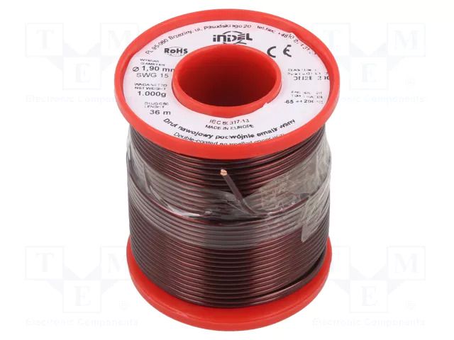 Coil wire; double coated enamelled; 1.9mm; 1kg; -65÷200°C INDEL DN2E1.90-1.00