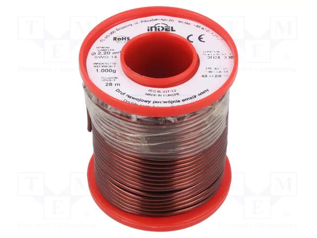 Coil wire; double coated enamelled; 2.2mm; 1kg; -65÷200°C INDEL DN2E2.20-1.00