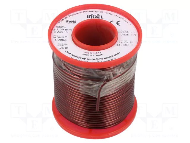 Coil wire; double coated enamelled; 2.3mm; 1kg; -65÷200°C INDEL DN2E2.30-1.00