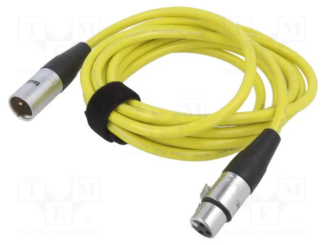 Cable; XLR male 3pin,XLR female 3pin; 3m; yellow; 0.25mm2 TASKER TAS-TK333PSF-G