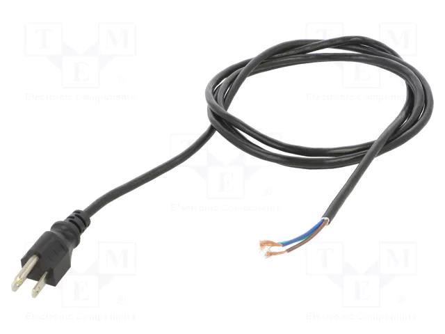 Cable; 3x18AWG; NEMA 5-15 (B) plug,wires; PVC; 2m; black; 7A; 125V Qualtek Electronics 311007-01