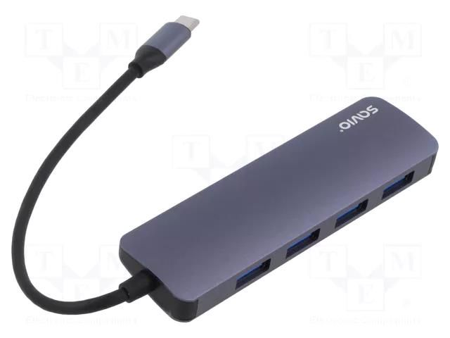 Hub USB; USB A socket x4,USB C plug; USB 3.1; PnP; grey; 5Gbps SAVIO SAVAK-54