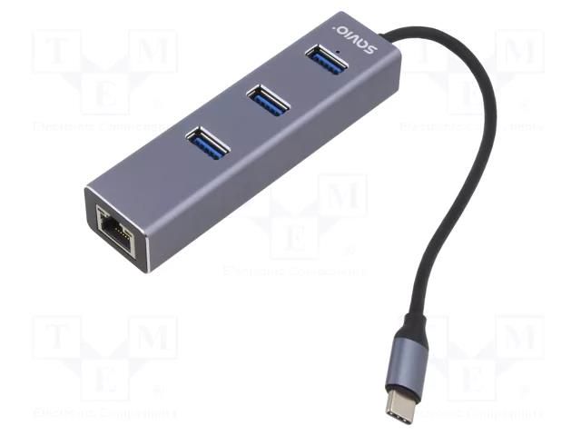 Hub USB; RJ45 socket,USB A socket x3,USB C plug; USB 3.1; PnP SAVIO SAVAK-57