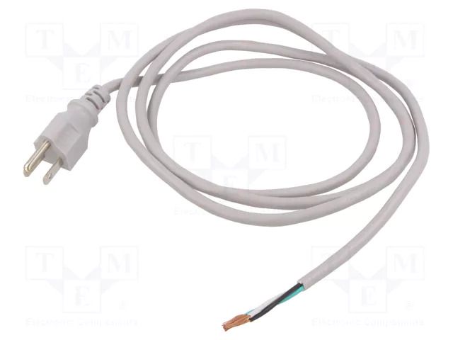 Cable; 3x18AWG; NEMA 5-15 (B) plug,wires; PVC; 1.8m; grey; 10A Qualtek Electronics 211011-06