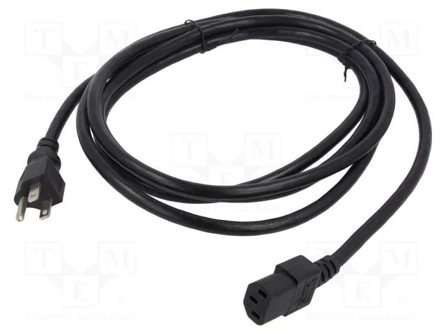 Cable; 3x18AWG; NEMA 5-15 (B) plug,wires; PVC; 2.3m; black; 10A Qualtek Electronics 312003-01