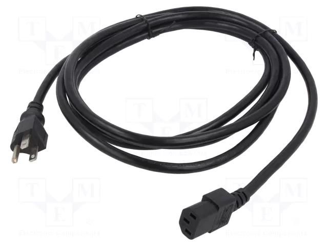 Cable; 3x18AWG; NEMA 5-15 (B) plug,wires; PVC; 2m; black; 10A; 125V Qualtek Electronics 312007-01