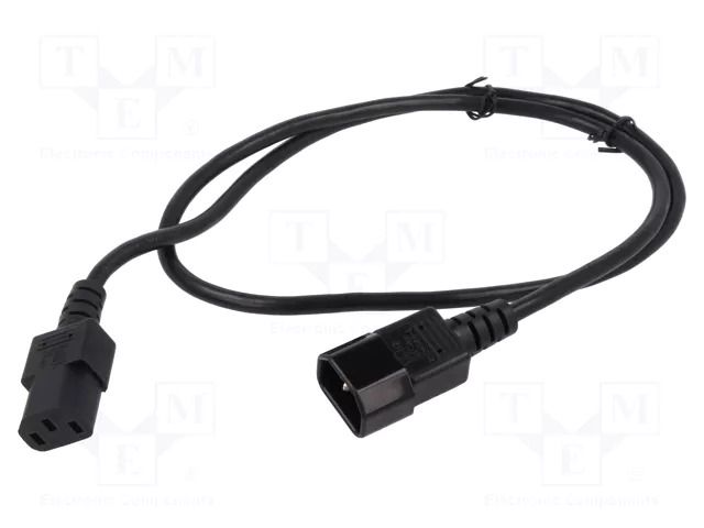 Cable; 3x18AWG; IEC C13 female,IEC C14 male; PVC; 1m; black; 10A Qualtek Electronics 318002-01