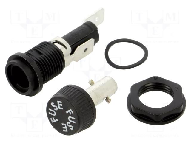 Fuse holder with cover; 5x20mm; 16A; on panel; black; HTB; 250VAC EATON/BUSSMANN BK-HTB-26M-R