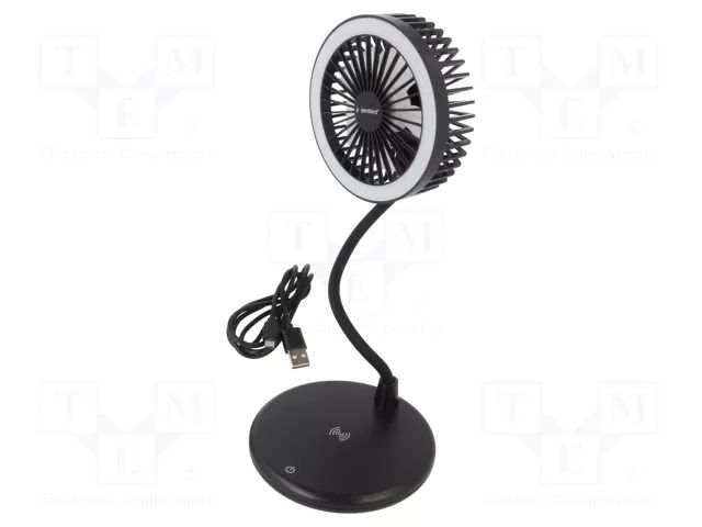 USB light; black; DC; with fan; inductance charger; 1.5m; 10W GEMBIRD TA-WPC10-LEDFAN-01