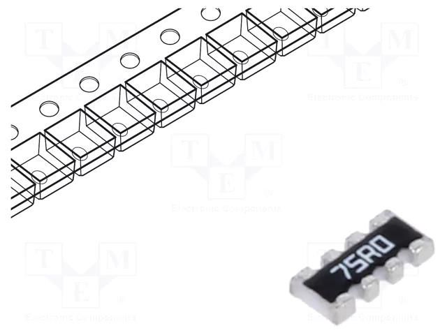 Resistor network: Y; SMD; 75Ω; ±1%; 62.5mW; No.of resistors: 4 YAGEO YC164-FR-0775RL