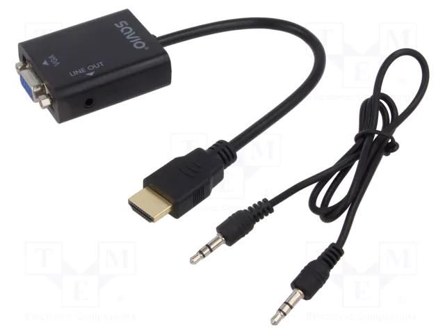 Converter; D-Sub 15pin HD socket,HDMI plug,Jack 3.5mm socket SAVIO SAVKABELCL-23/BL