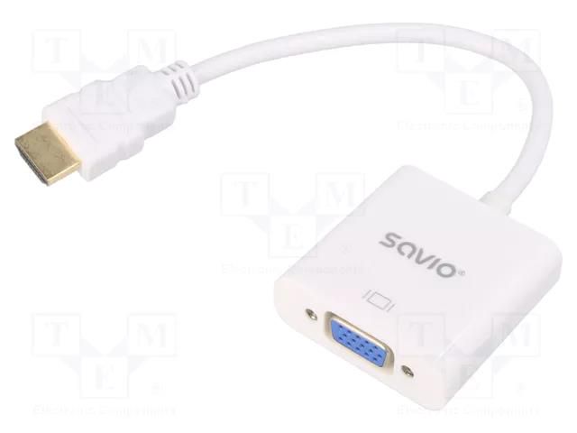 Converter; D-Sub 15pin HD socket,HDMI plug; white; bag SAVIO SAVKABELCL-27/BULK