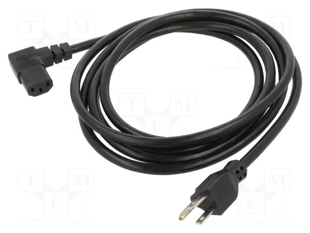Cable; 3x16AWG; IEC C13 female angled right,NEMA 5-15 (B) plug Qualtek Electronics 313014-01
